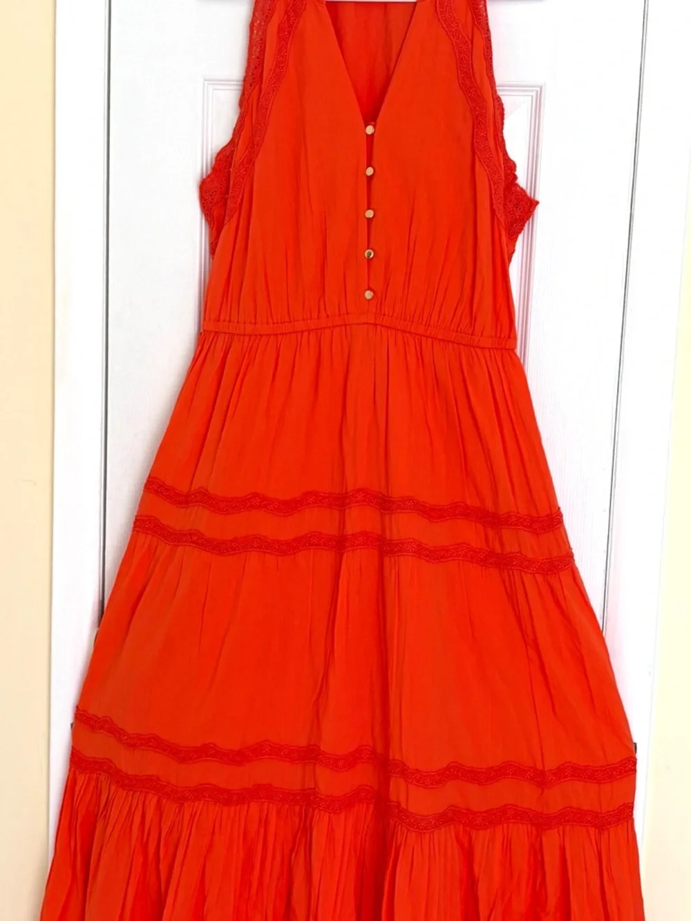 Land's End Orange Cotton Voile Halter Tiered Maxi Dress - Size M - Picture 2 of 12